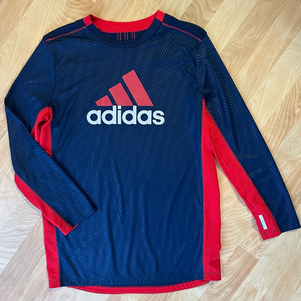 Adidas Climalite Youth L (14/16) Long Sleeve Athletic Shirt Navy red logo thumb